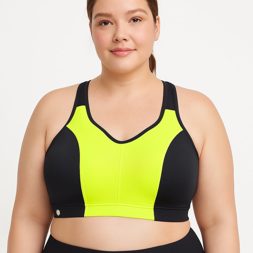 Liv Active Womens Sports Bra Black Yellow Colorblock Molded Underwire 44C